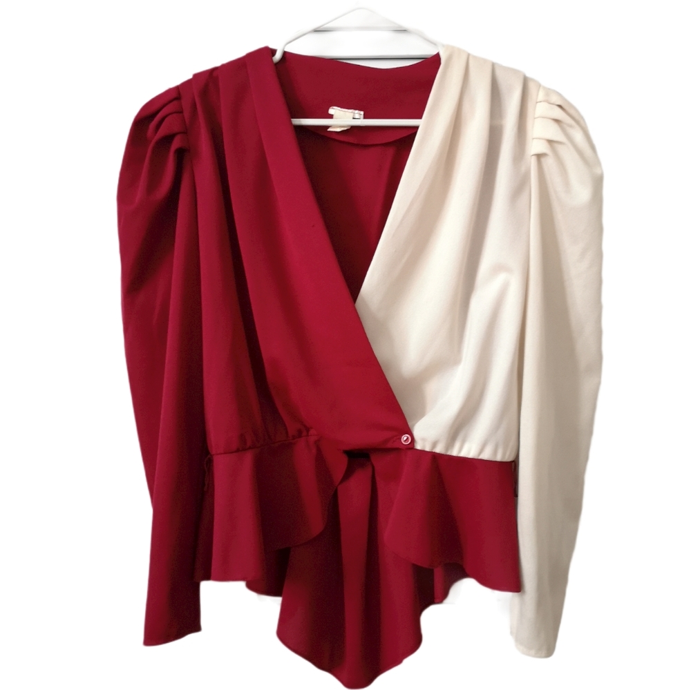 Vintage asymmetrical, colour-block wrap bl…